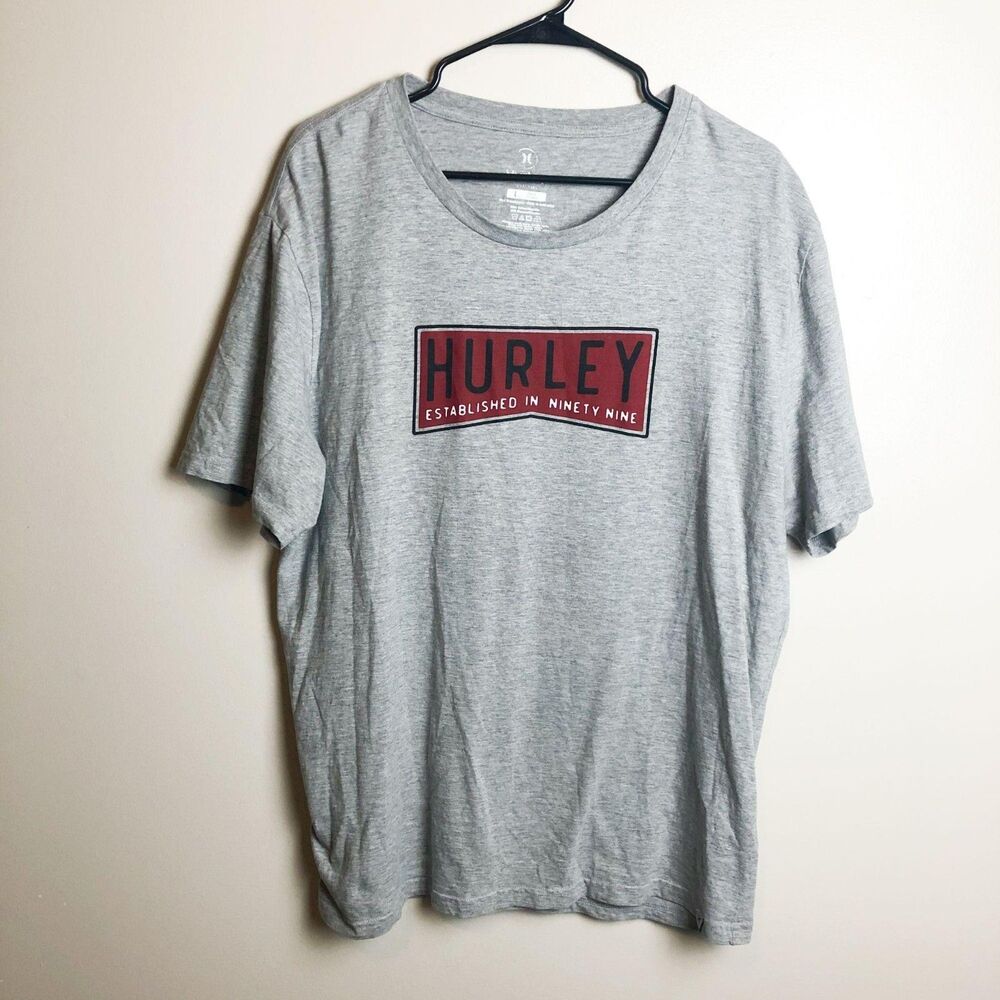 Hurley Logo Crew Neck Graphic Tee Large Gray